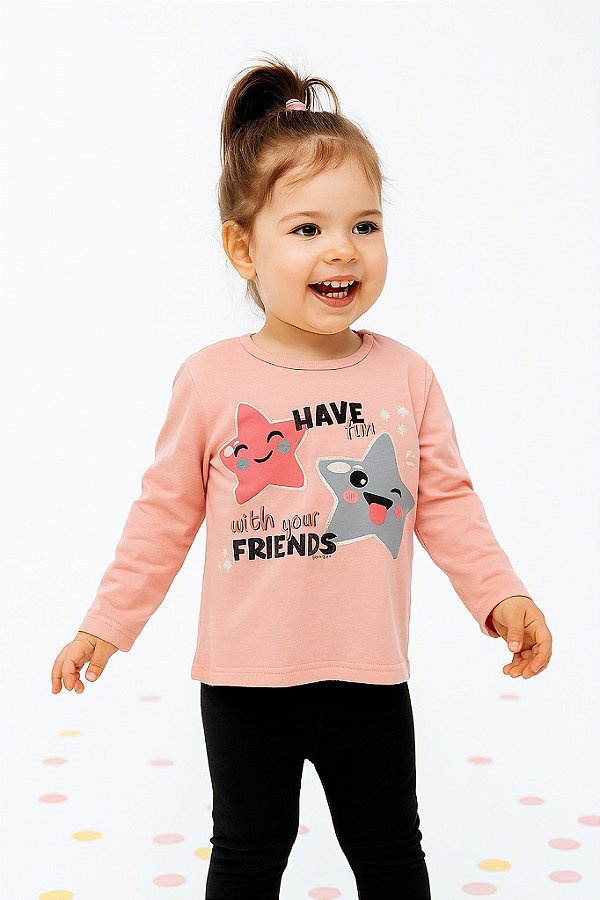 Blusa Infantil Estrela Menina Manga Longa com Glitter Várias Cores Tamanho 2 Anos