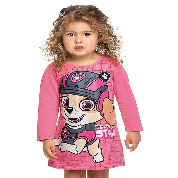 vestido patrulha canina skye moletinho 100% algodão infantil menina várias cores  tamanhos 1 a 8 anos