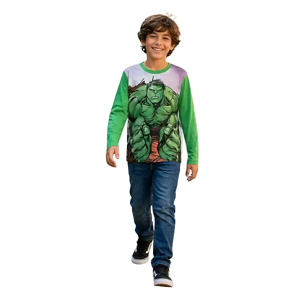 camiseta infantil hulk manga longa menino malha algodão suave tamanhos 8 e 10 anos