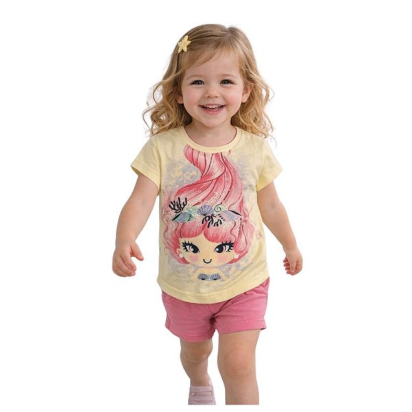 blusa menina sereia estampa vibrante 100% algodão confortável várias cores tamanhos 4 e 6 anos