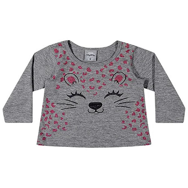 camiseta blusa bichinho infantil manga longa mescla menina estampa carinha tamanho 2 anos