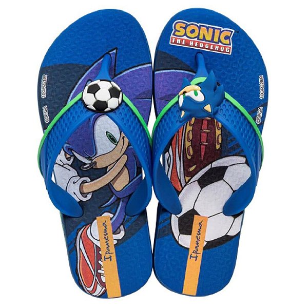 chinelo sonic speed futebol infantil azul unissex 25/26