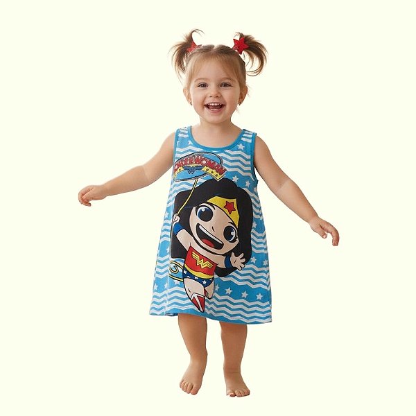 vestido infantil menina mulher maravilha algodão maciez frescor e liberdade tamanhos 1 e 3 anos