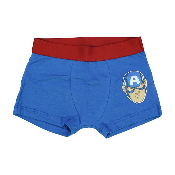 cueca boxer infantil menino capitão américa azul malha algodão com elastano vários tamanhos 4 a 12