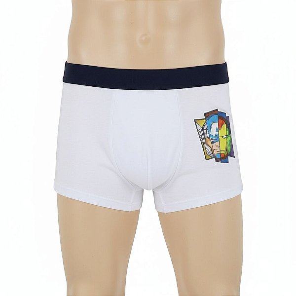 cueca boxer infantil vingadores marvel branca 100% algodão toque macio leve e respirável 10 anos