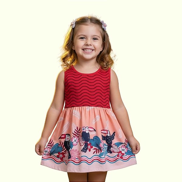 vestido tucano feminino infantil modelagem soltinha leve de algodão cores alegres tamanhos 4 e 6