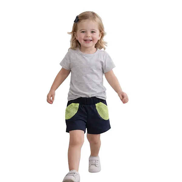 short infantil menina moletom tela bolso meia malha algodão várias cores tamanhos 4 e 6 anos