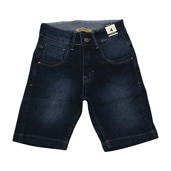bermuda jeans infantil masculino azul escuro regulagem no cós tamanhos 4 e 6 anos