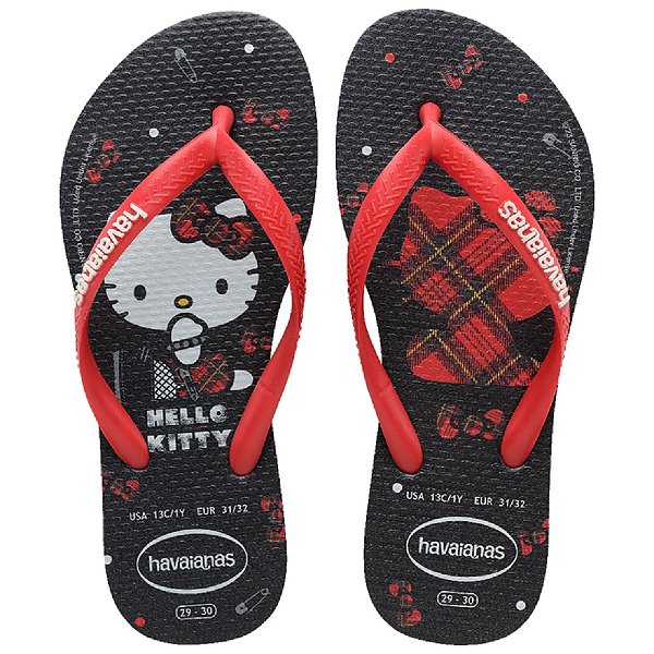 chinelo havaianas Hello Kitty infantil preto solado borracha antiderrapante Tamanhos 23 ao 30