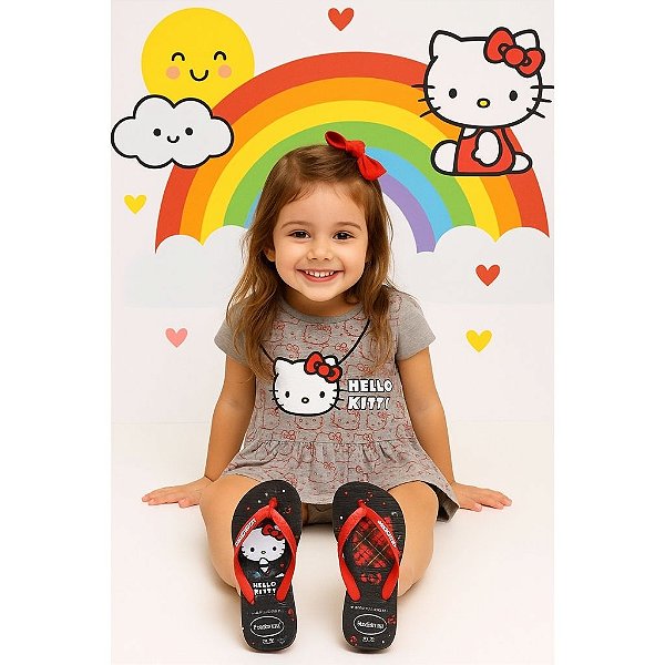 Chinelo Havaianas Hello Kitty Infantil Preto Conforto Estilo e Estampa Exclusiva Tamanhos 23 ao 32