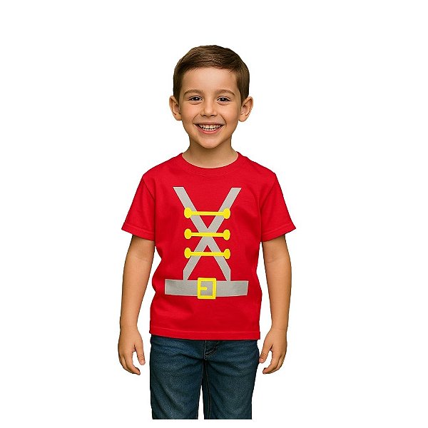 camiseta infantil temática soldadinho de chumbo unissex vermelho 100% algodão tamanhos 2 a 12 anos
