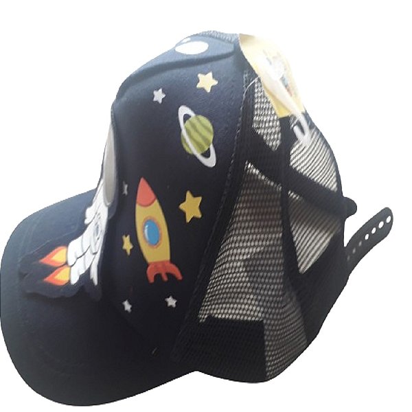 boné infantil astronauta menino com aplique removível azul marinho vários tamanhos