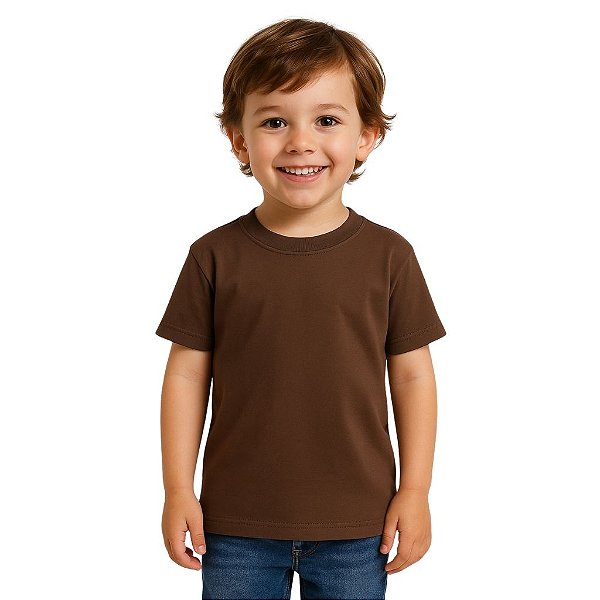 camiseta marrom infantil lisa unissex 100% algodão macia confortável tamanhos 2 a 16