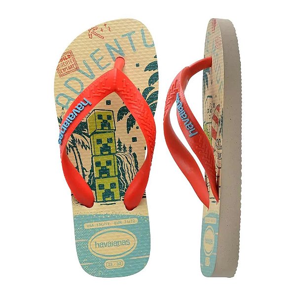 chinelo menino minecraft bege palha solado tradicional nos tamanhos 23 a 28