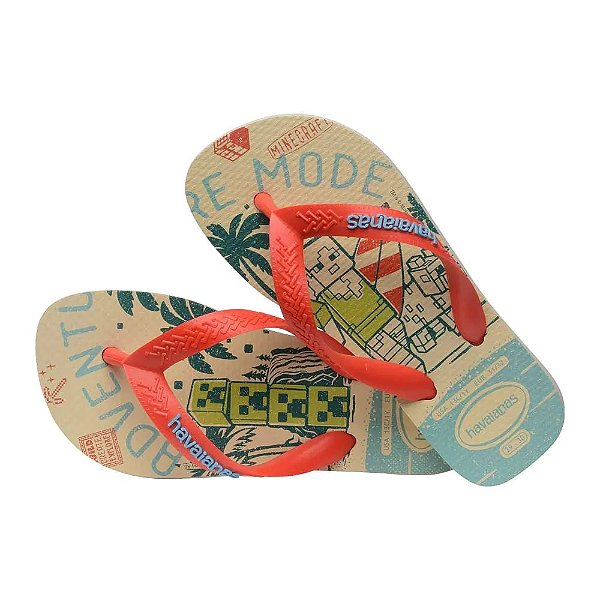 chinelo menino minecraft havaianas kids top bege palha solado tradicional nos tamanhos 23 a 28