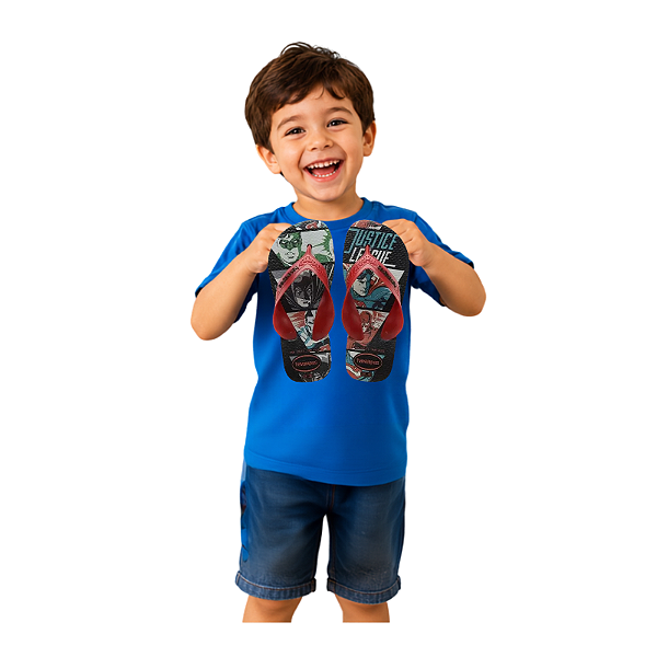 chinelo infantil menino 23/24 estampa liga da justiça emborrachado antiderrapante
