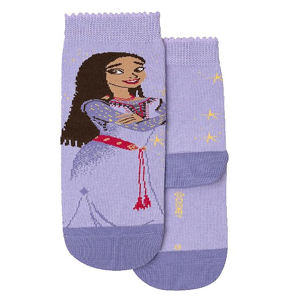 meia infantil lupo princesa wish disney algodão poliamida lilás vários tamanhos