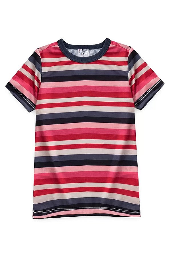 camiseta infantil menino com listras multicoloridas poliéster 6 anos