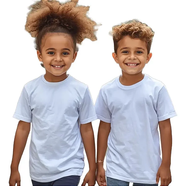 kit 2 camiseta branca infantil unissex lisa 100% algodão confortável tamanhos 2 a 16