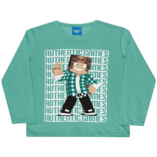 camiseta manga longa infantil menino minecraft authentic games 100% algodão várias cores tamanho 6 anos