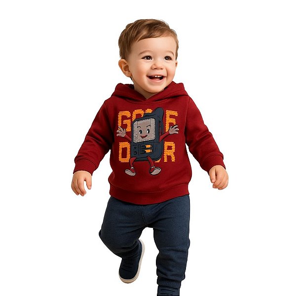 conjunto de inverno menino com capuz estampa game casaco e calça 100% algodão tamanho 1 a 3 anos