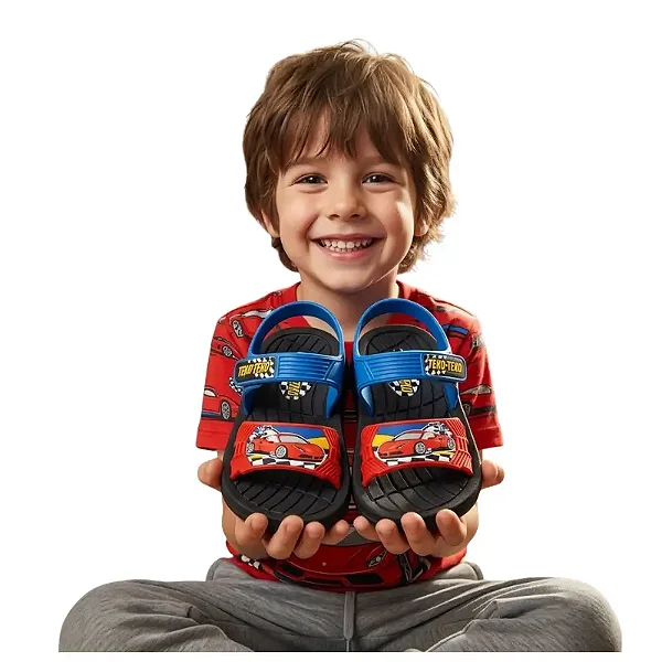 sandalia papete carros infantil menino ajuste velcro divertido confortável tamanhos 25 a 32
