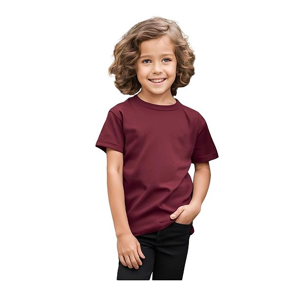 camiseta infantil vinho bordo lisa unissex 100% algodão macia suave tamanhos 2 a 16