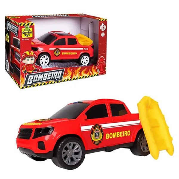 carrinho de bombeiro pick up infantil com bote salva-vidas vermelho