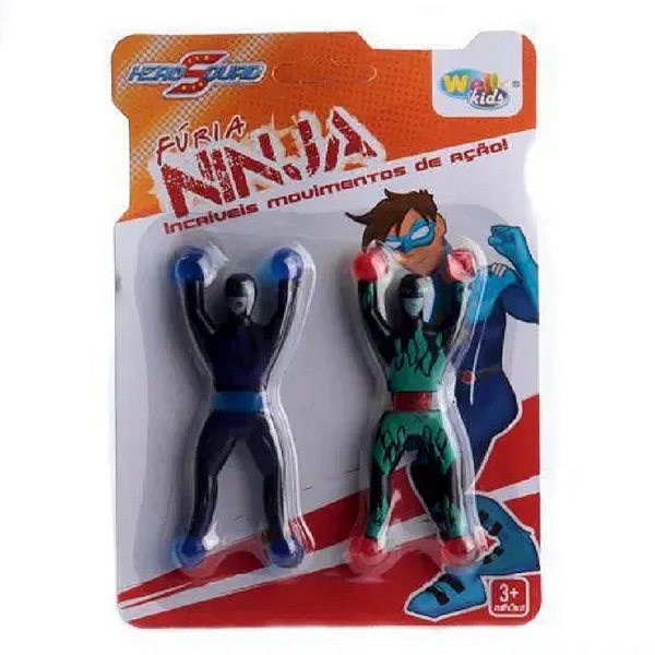 boneco hero squad ninja gruda e desce na parede kit 2 coloridos