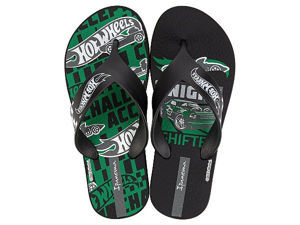 chinelo infantil hot wheels masculino solado emborrachado preto e verde nos tamanho 25/26