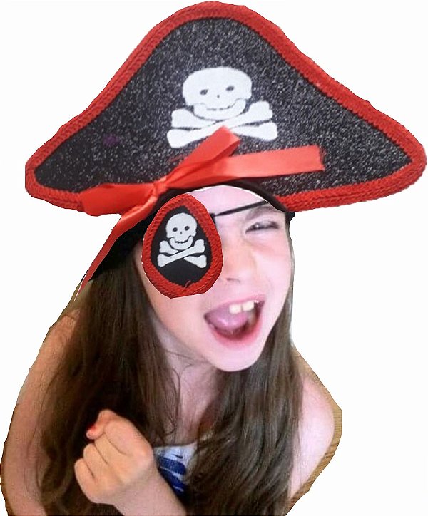 tiara de pirata arco chapeu com fita decorativa e tapa olho fantasia para menina temática