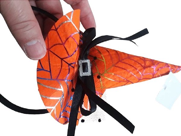 tiara chapeu de bruxa halloween estampas teia de aranha e caveira em várias cores