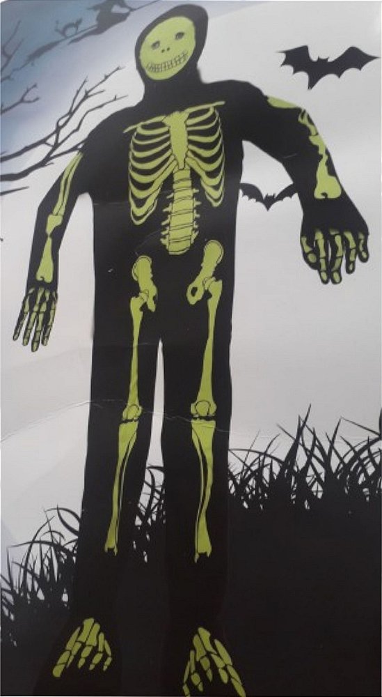 fantasia halloween infantil macacão estampa esqueleto neon com mascara e luvas tamanhos M e G