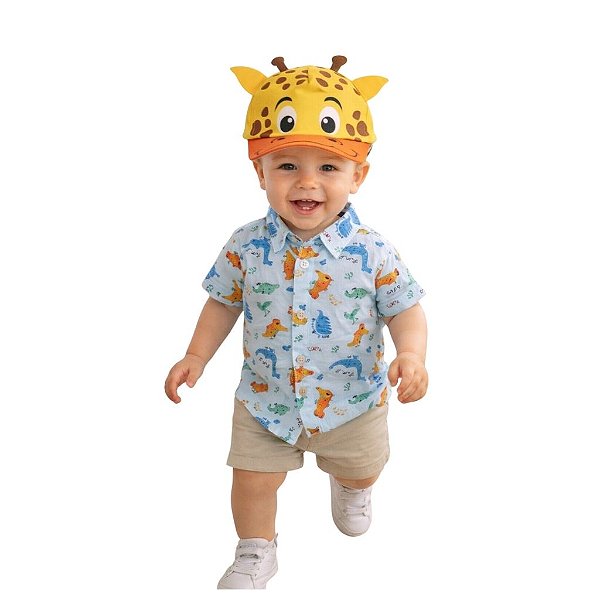 boné infantil menino girafa poliéster proteção conforto tamanho único regulagem 1 a 3 anos