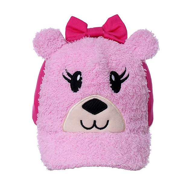 boné pelucia bebe menina rosa com laço estampa ursa poliéster regulagem para  até 12 meses