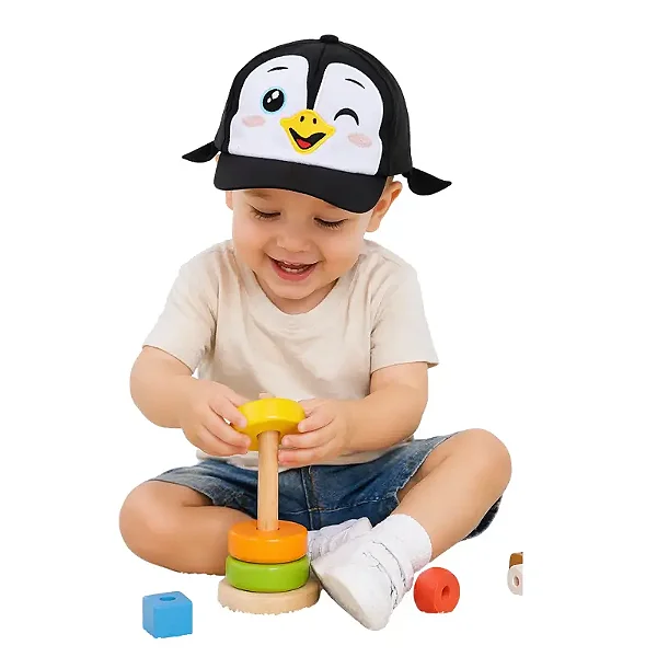 boné bebê pinguim unissex poliéster aplique feltro tamanho ajustável 1 a 3 anos