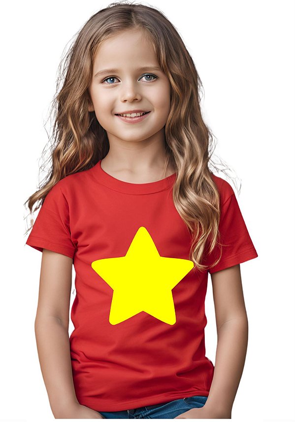 camiseta infantil unissex com estrela amarela 100% algodão estampa digital várias cores tamanhos 2 a 16