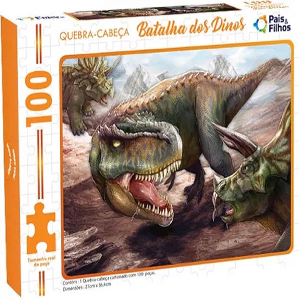 Quebra cabeça infantil batalha dos dinossauros 100 peças de montar brinquedo educativo para 4 anos