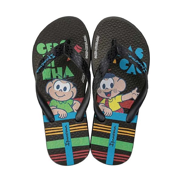 chinelo infantil menino turma da monica cebolinha e cascão preto tamanhos 23 a 32