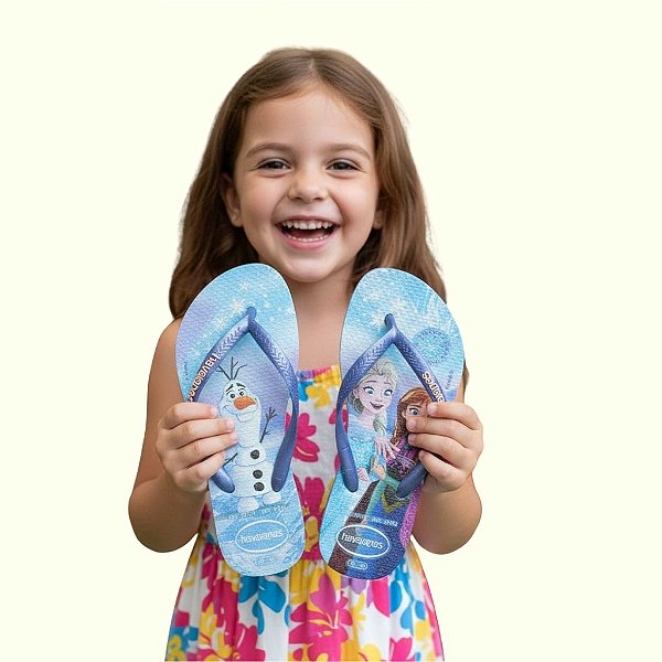 Chinelo infantil menina havaianas slim princesa frozen com glitter emborrachado tamanhos 27 a 36