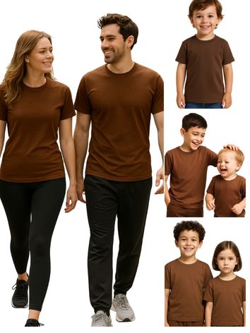 camiseta marrom lisa 100% algodão unissex tal pais tal filhos com variedades de tamanhos adulto e infantil