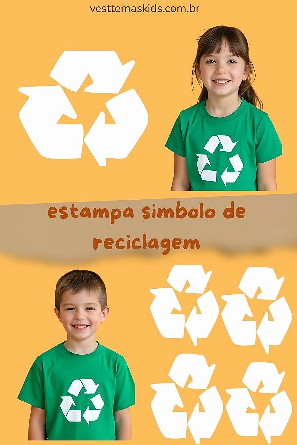 estampa DTF termocolante simbolo de reciclagem branco para roupas tamanho 11cm x 12cm