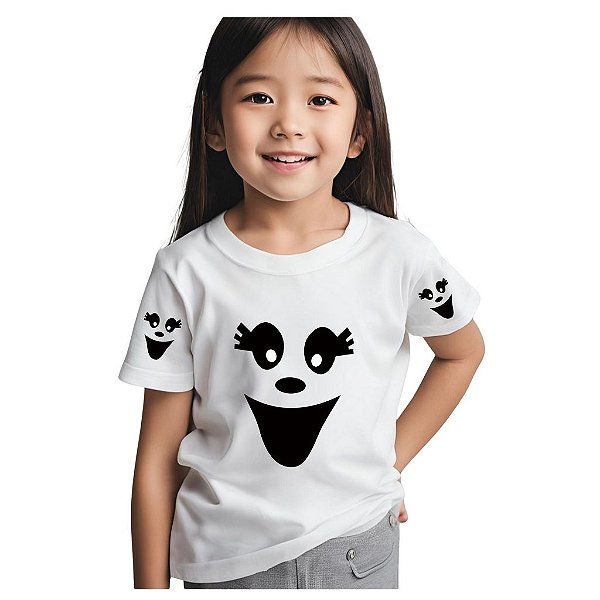 camiseta customizada infantil fantasminha unissex branca 100% algodão confortável tamanhos 2 a 10 anos