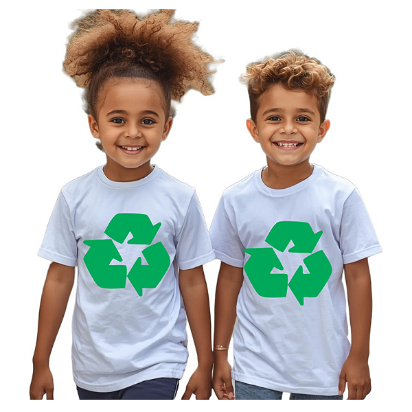 camiseta simbolo reciclagem infantil juvenil unissex 100% algodão estampa digital várias cores tamanhos 2 a 16