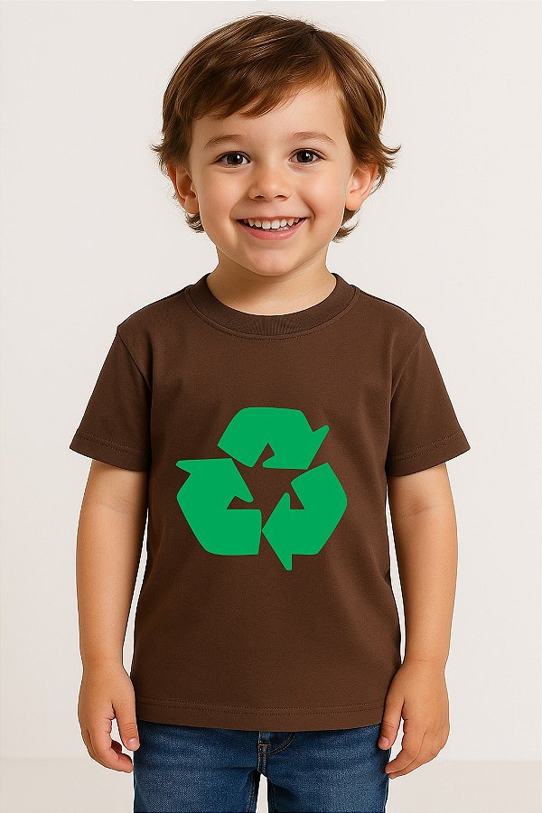 camiseta personalizada infantil unissex 100% algodão estampa simbolo reciclagem digital várias cores tamanhos 2 a 8