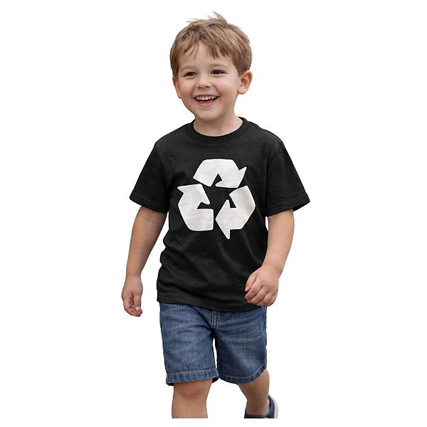 camiseta personalizada infantil unissex 100% algodão simbolo reciclagem digital várias cores tamanhos 4 a 10