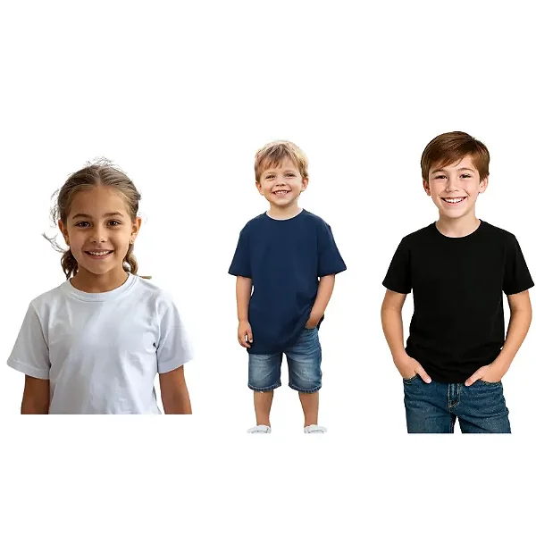 kit 3 camisetas lisas infantil unissex 100% algodão confortável uniforme escolar tamanhos 2 ao 16