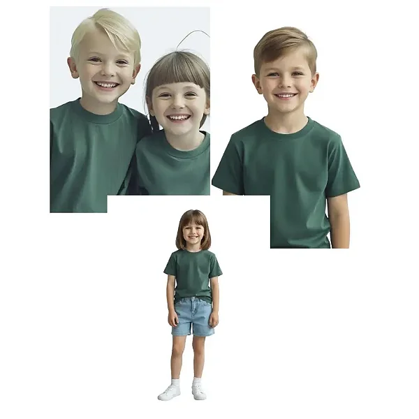 kit 3 camisetas lisas infantil verde militar musgo 100% algodão uso escolar casual dia a dia tamanhos 2 ao 16