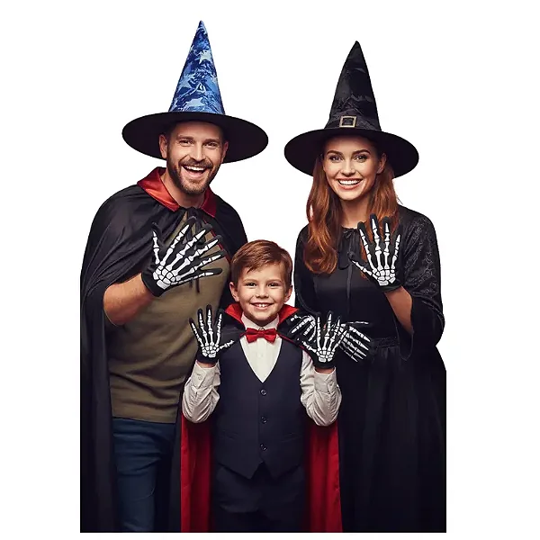 kit 3 luva preta poliéster infantil adulto festa fantasia temática halloween tamanho único 11 cm x 22 cm