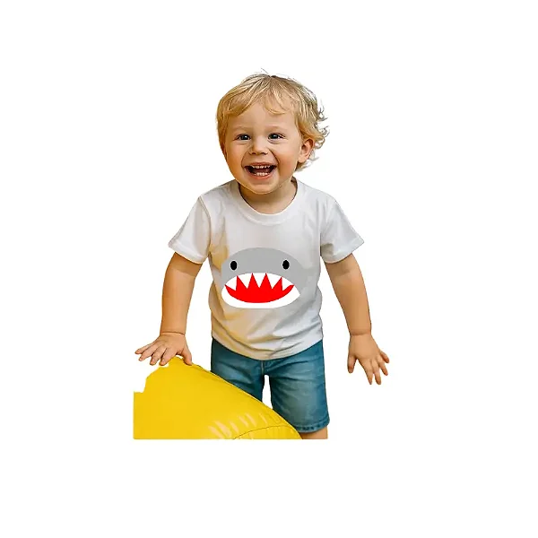 camiseta tubarão menino divertida estampa DTF 100% algodão várias cores tamanhos 2 a 10 anos